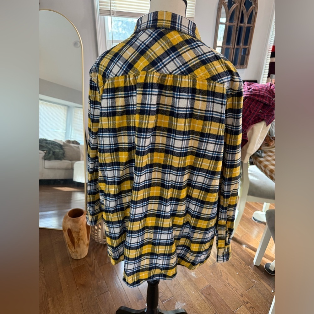 Lands' End Yellow and Navy Plaid Shirt - Picture 3 of 9